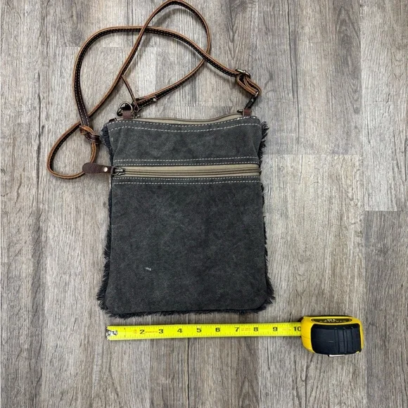 Myra Bag Cowhide Beary Hairy Crossbody Bag | Gray & Brown - Picture 2 of 2